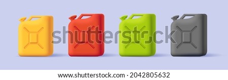 Set of Plastic Jerrycan Canister for Oil or fuel, 3d render style isometric, isolated