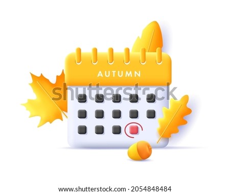 3d render calendar icon with autumn leaves and last day of the month circled, isolated