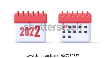 red 3d calendar icon for the new year or month begining date, render graphic, isolated