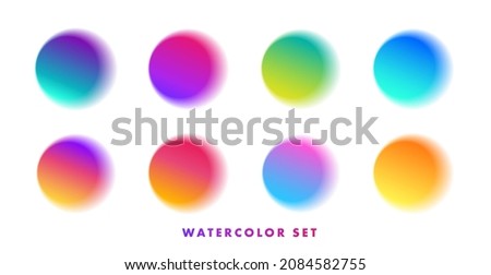 Set of watercolor paint half transparent brush samples of color circles of all color gradients, isolated