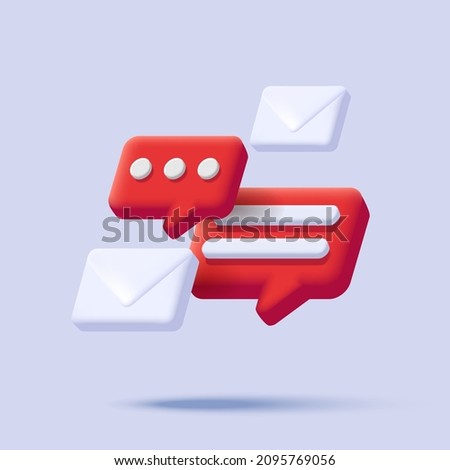 3d isometric composition with digital email icons of envelope and message boxes, isolated render