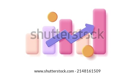 3d bar chart illustration with colored bars and increasing arrow with golden coins