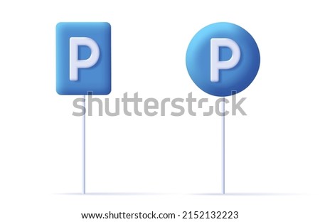 3d parking road sign, blue square and round shapes