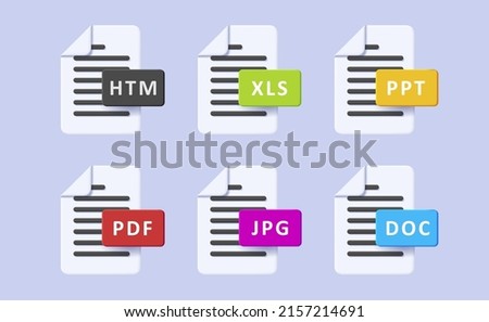 Set of format extension icons. document illustration with colorful badges. Vector illustration
