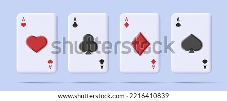playing cards 3d set, aces of all four suits, diamonds, spades, hearts, clubs