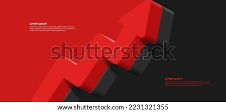 Red and black background with 3d render volume arrow dividing the screen in two sides