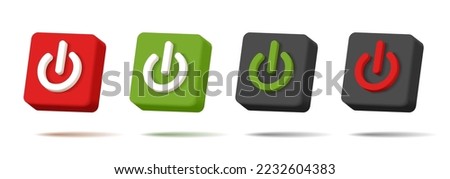 web icon push-button power, square shape with symbol in different colors