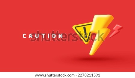 3d High voltage icon, danger. Electric hazard sign with lighting and triangle with exclamation mark. Digital render composition