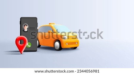 Road assist support call center, 3d illustration with yellow car and smartphone and map pin