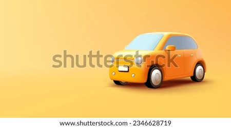Yellow car retro vintage model 3d illustration, cartoon style cute vehicle