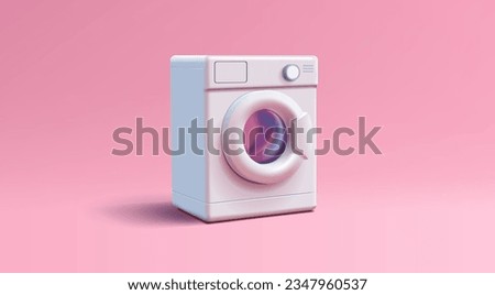 Washing machine realistic 3d illustration, household or laundry equipment, render on pink background