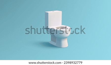 3D Cartoon Toilet with Tank and seat, white clean interior object