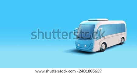 3d realistic bus render illustration, modern public transport concept car, white and blue colors