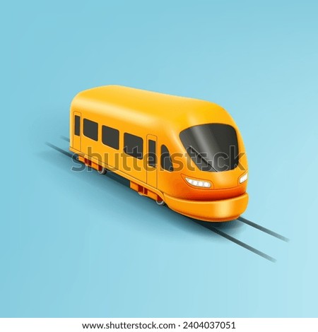 Yellow Train or metro, locomotive on rails. Modern city transport, railway commuter isolated 3d render icon