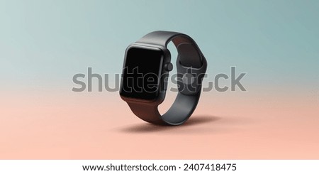 Smart watch 3d render mockup vector illustration in black glossy luxury colour