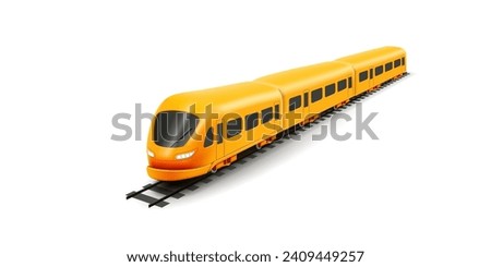 Yellow Train or metro, locomotive on rails. Modern city transport, railway 3d render illustration