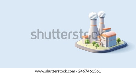 3D industrial building of a plant, factory, nuclear power station. For industrial design, manufacturing, and generation concepts. Vector