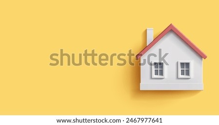 3D house on a yellow background. Banner for advertising concepts of real estate, buying, selling, security, and repair. Vector