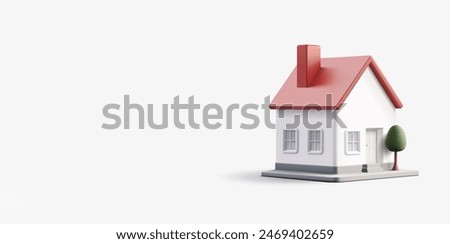 House, 3D. White house, icon, symbol for real estate, sale, rent concepts. A modern banner for the advertisement of country houses. Vector