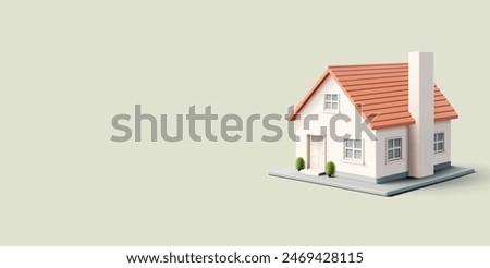 Realistic beautiful white house, 3D. For advertising concepts of real estate, life, sales, security, and construction. Modern banner. Vector