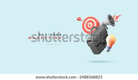 Business, marketing, briefcase, target, light bulb, loudspeaker. For marketing, information, promotion, business, and success concepts. Vector