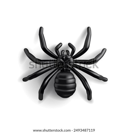 Black realistic spider, 3D. Modern image of scary spider for advertising concepts, celebrations, icon. Vector