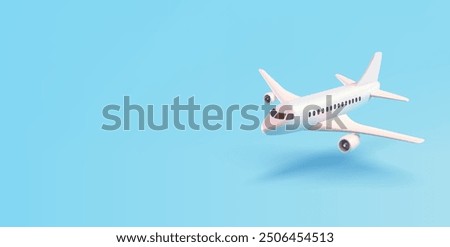 Passenger realistic airplane, 3D. Banner for advertising air flights, travel, vacation, and technology. Vector