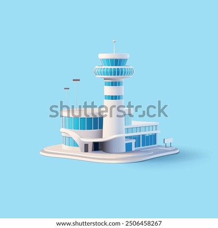 Modern airport building, 3D. White realistic airport for concepts of passenger transportation, business, international air traffic, and flights. Vector