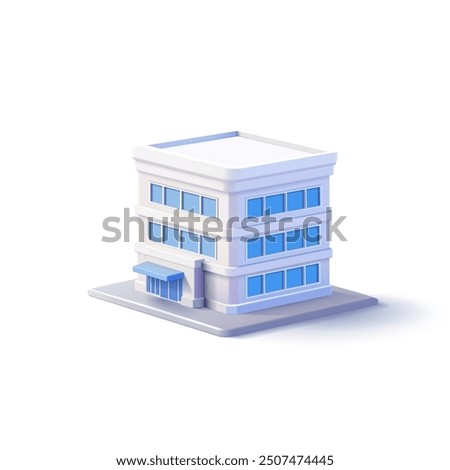 3D white modern building of an enterprise, company, medical institution, office. Realistic icon for business, and commercial real estate concepts. Vector