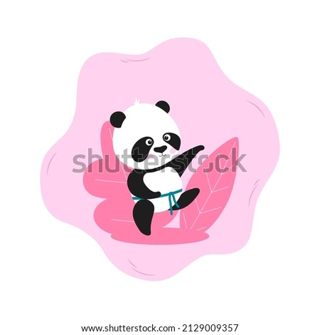 Panda and sport. Funny Kung-fu Panda illustration in flat style. Karate sport cartoon character.