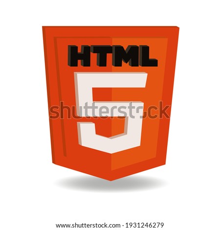 Orange 3d html5 icon isolated on white background.