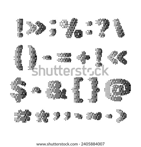 Set of pixel punctuation marks with noisy texture. Symbols and punctuation marks with noisy texture for technology design, logo icon. Vector illustration.