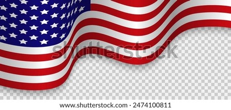 American flag waving in the wind on a transparent background. Banner for Independence Day 4th of July, Memorial, Veterans Day, freedom and democracy celebration.