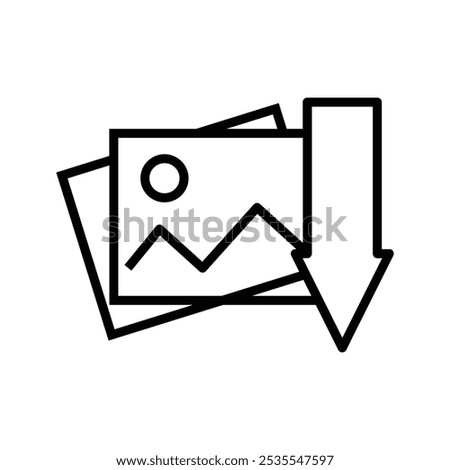 Photo Gallery Image Icon With Swipe Down Sign. Customizable thin line illustration.  Editable stroke.