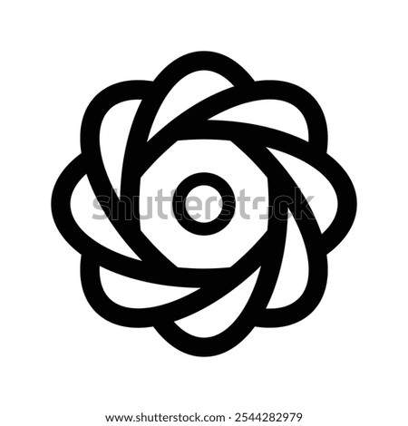 Atom Icon. Quantum physics. Nuclear energy. Molecular structure. Fusion reactor. Proton nucleus. Atomic neutron power. Vector illustration. Customizable thin line illustration. Editable stroke.