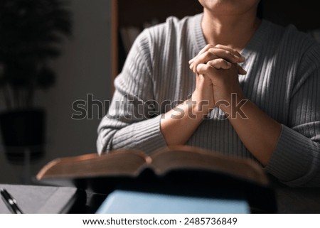 Similar – Image, Stock Photo Religious Praying Woman is praying at her bed