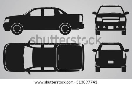 Front, Back, Top And Side Pickup Truck Projection. Flat Illustration ...