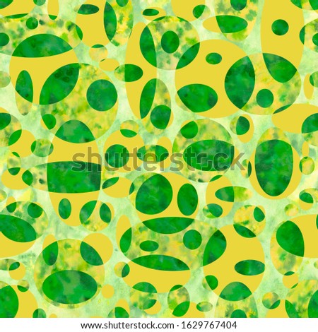 Geometric green watercolor circles abstract background with splashes, drops.Hand-painted texture. Seamless pattern.Stock illustration. Design for backgrounds, wallpapers, textile, covers and packaging Stock fotó © 