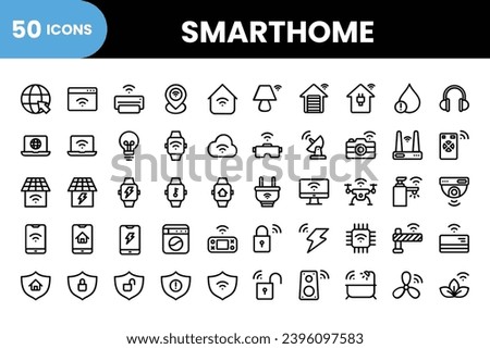 Smart home Icon collection. editable stroke outline icons set isolated on white background flat vector illustration. Pixel perfect. 64 x 64.