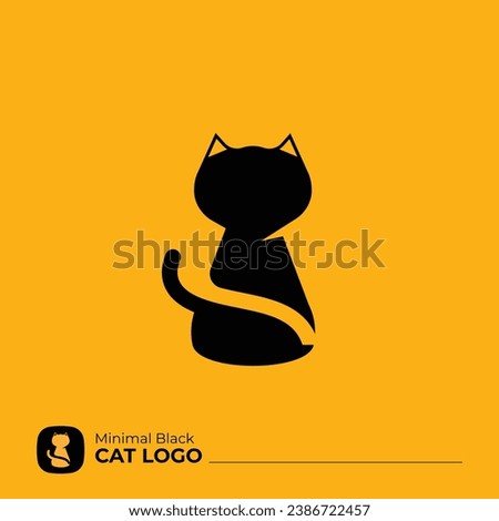 Black Cat Logo, Yellow Background, Cat Silhouette, Usable for Business and Branding Logos. Flat Vector Logo Design Template Element