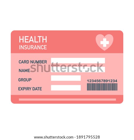 Health insurance card flat design on white background. Medical insurance card concept vector illustration. Pink color.