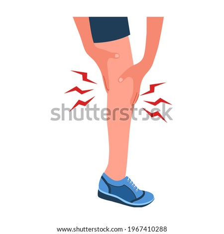 Leg pain concept vector illustration on white background. Sport man feel hurt in leg. Muscle or bone problem.