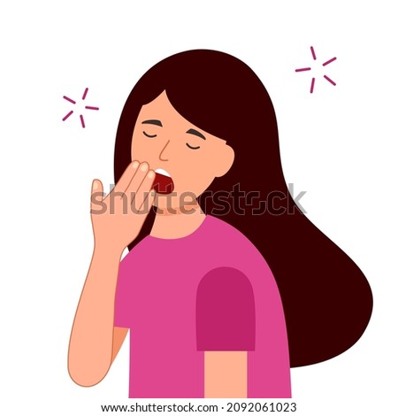 Woman feel tire and yawning in flat design on white background. Sleepy female want to sleep.