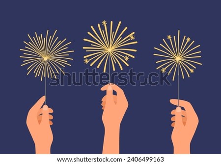 Hand held firework sticks at night festival material.