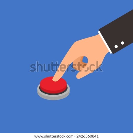 Hand pressing the red button in flat design.