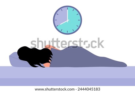 Healthy lifestyle sleeping girl and eight hours clock.