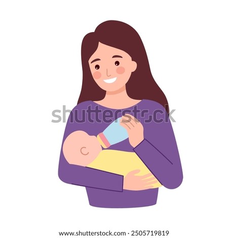 Mother feeding baby with milk in bottle, Mother's day, Sucking, Infant, Motherhood, Innocence