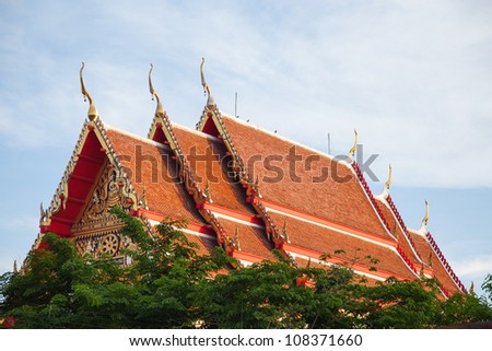 Thai architecture of Wat Thai temple roof design that is unique.