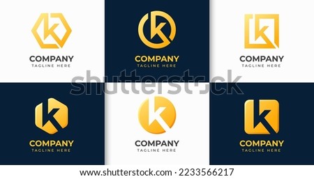 Big bundle set of luxury letter K logo design. Vector design element, with variety K logo geometric style element, business sign, logos, identity, vector illustrations.