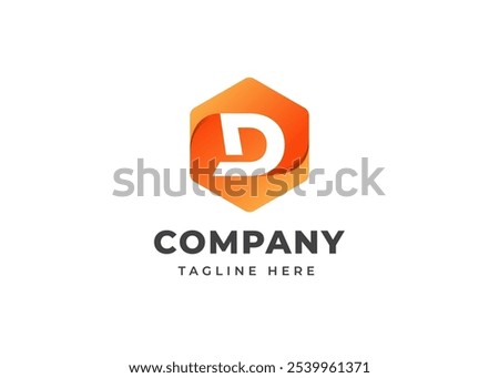 Initial Letter D with Hexagon Shape Logo Design. Modern Hexagon Shape on Letter D Logo Design Concept. Hexagon Geometric Symbol for Corporate Business Identity. Alphabet Vector Logo Illustration